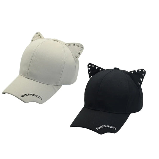 New Fashion Cats Ear Hat Rivet Studded Baseball Hat for Adult Unisex All Matching Punk Hat for Party and Casual Wear