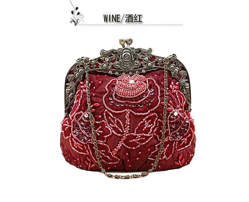 2025 New Vintage Beaded Evening Bag Embroidered Bag Diamond Sequined Clutch Hand Bag Bride Bag