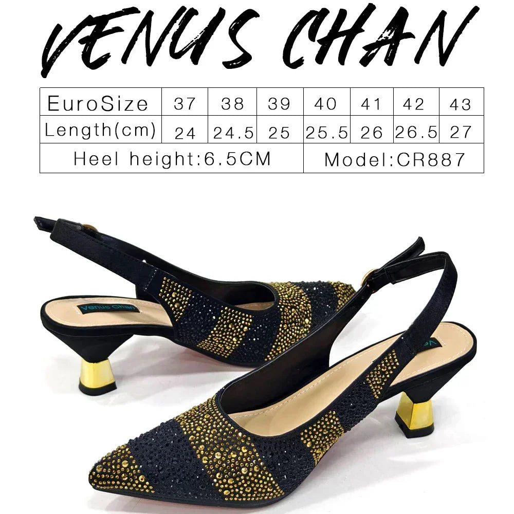 Venus Chan Fashionable Party Shoes and Bags Nigerian Women’s Party Suit Medium Heel Pointed Toe Women’s Shoes and Same Color Bag