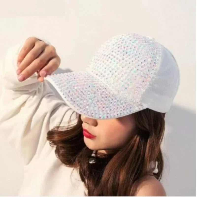 Women's fashionable diamond studded summer baseball cap, trendy for outings, sun shading and sun protection