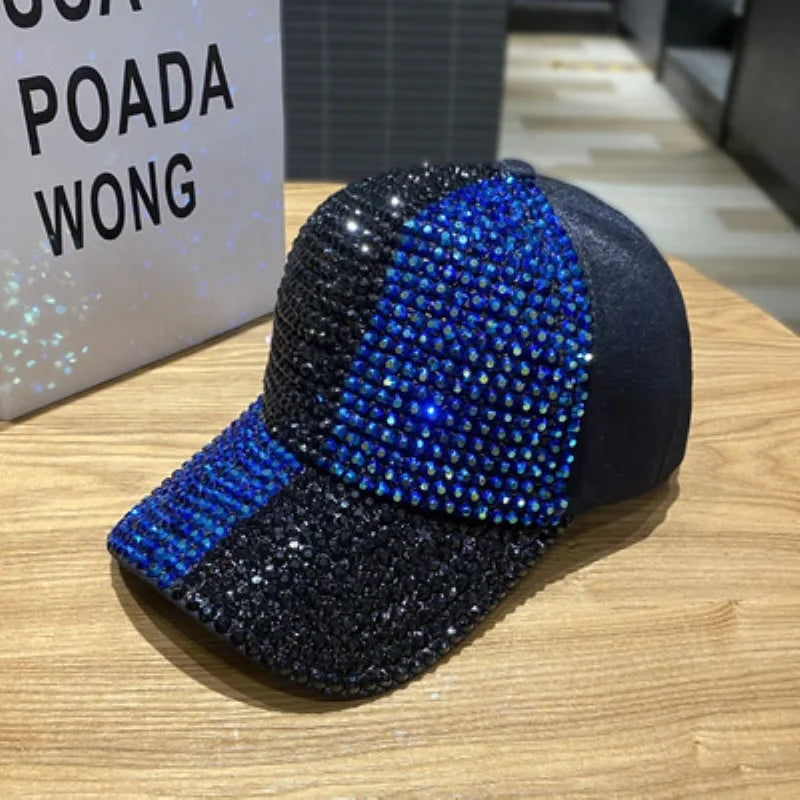 New two-color splicing diamond-studded cap for men and women shining rhinestones fashion shopping sunblock baseball cap