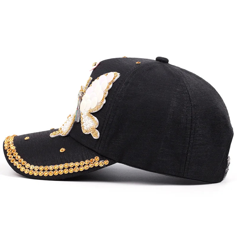 American Style Butterfly Dragonfly Fashion Ethos All-in-One Cap With Diamond-Studded Denim Adult Baseball Cap