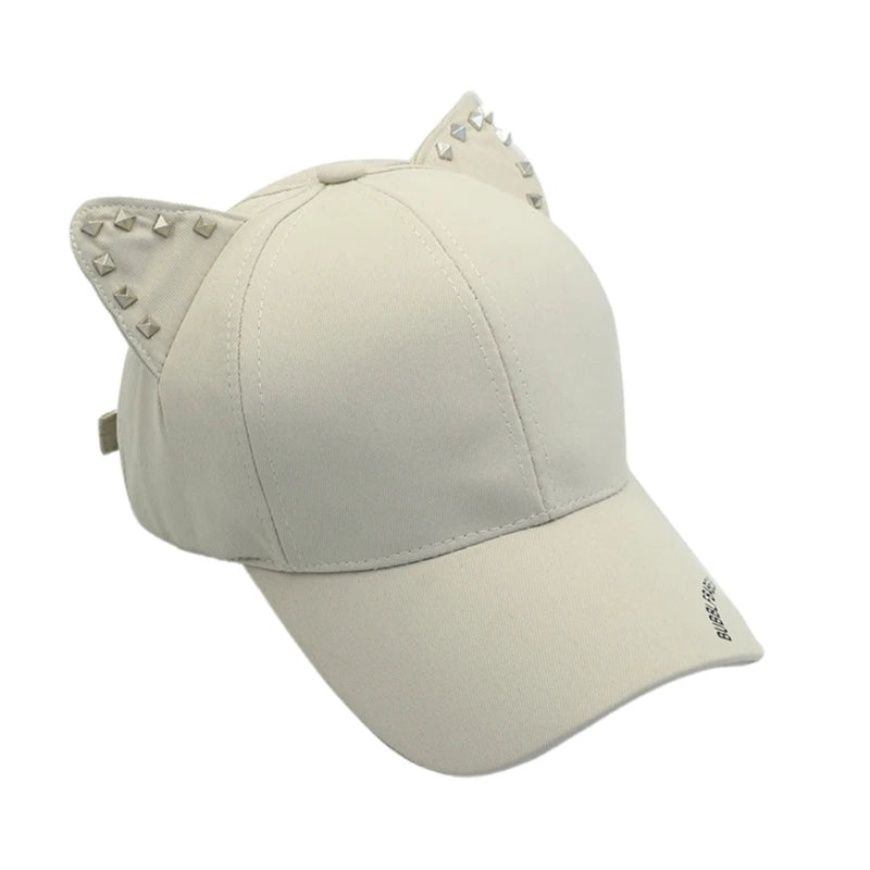 New Fashion Cats Ear Hat Rivet Studded Baseball Hat for Adult Unisex All Matching Punk Hat for Party and Casual Wear