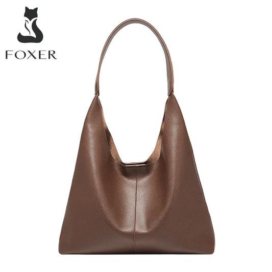 FOXER 2025 Fashion Split Leather Handbag Women Underarm Bag Tote Spring-Summer Lady Large Casual Hobo Shoulder Bag Pefect Gift