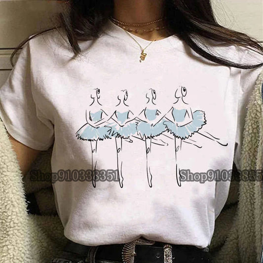 Ballet Dancer Printed T Shirt Women T Shirt 90s Cartoon Graphic Tops Ladies T-shirt Casual Woman Shirt Clothes Fashion Tee