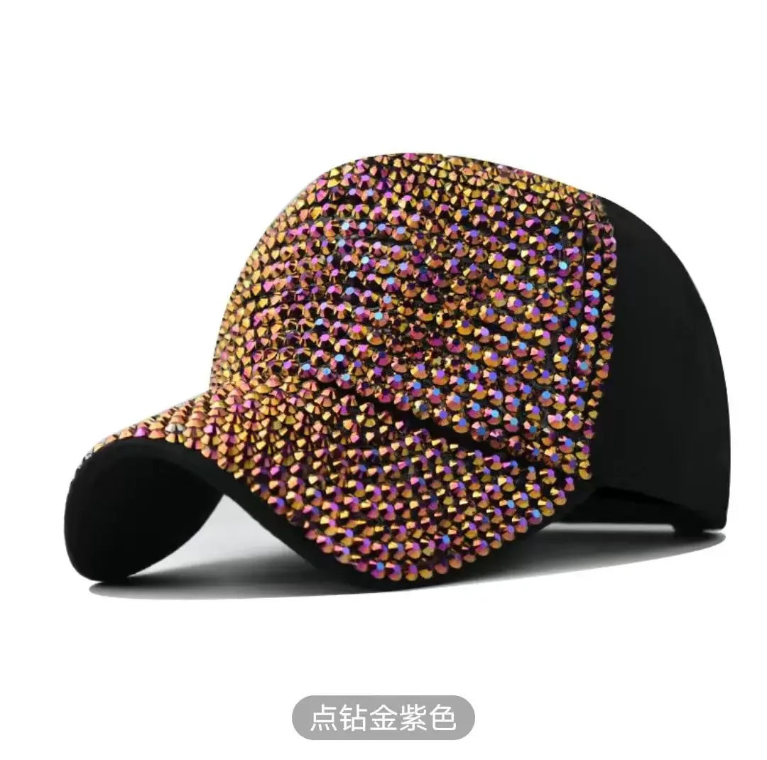 Women's fashionable diamond studded summer baseball cap, trendy for outings, sun shading and sun protection