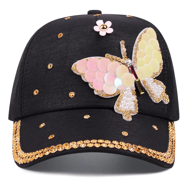 American Style Butterfly Dragonfly Fashion Ethos All-in-One Cap With Diamond-Studded Denim Adult Baseball Cap