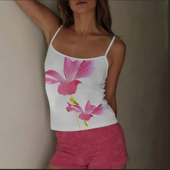 Hot Going Out Tank Top for Women Sexy Lace Cami Crop Top Flower Print Slim See Through Sheer Mesh Camisole Clothes Top