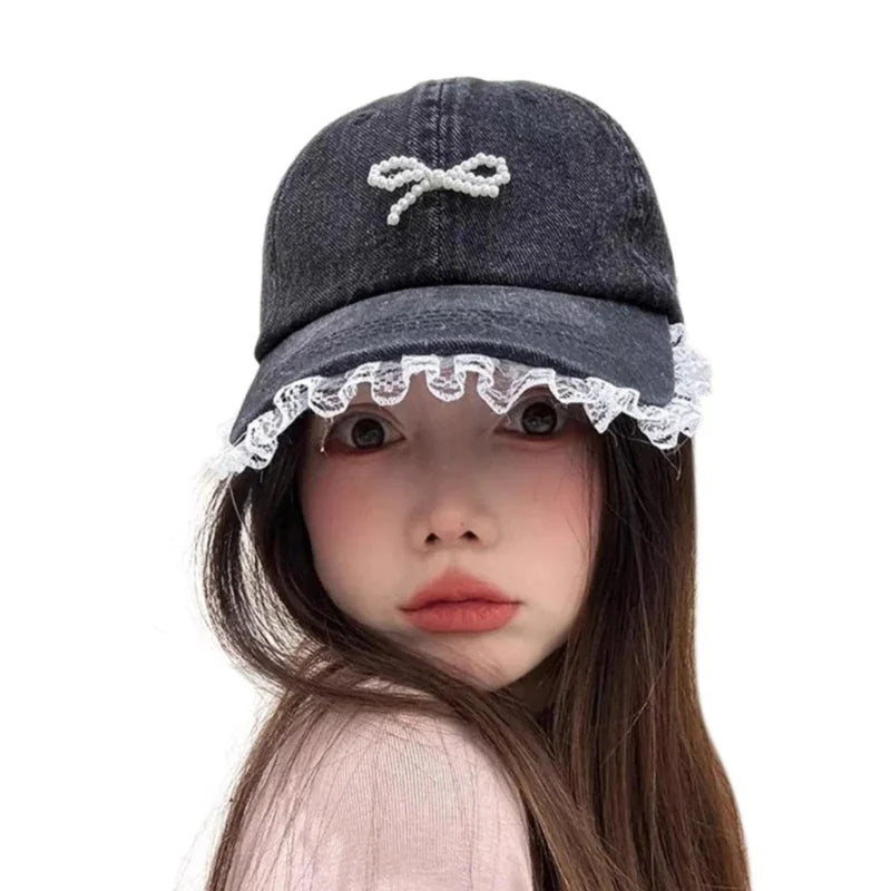 Fashion Baseball Hat Hat for Girls Women Studded Bow Casual Hat for Sports Gym Mountain Camping Outdoor Activity