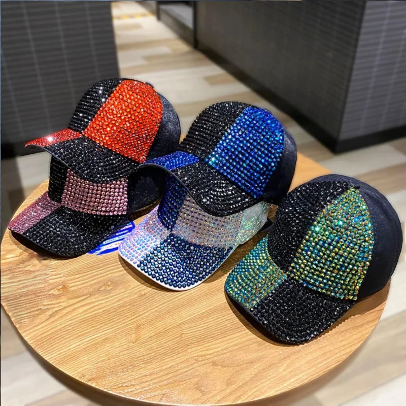 New two-color splicing diamond-studded cap for men and women shining rhinestones fashion shopping sunblock baseball cap